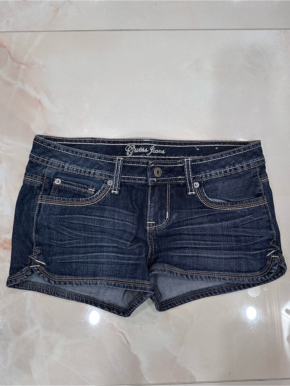 GUESS Dark Blue Denim Low-Rise Jean Shorts